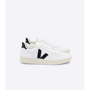 Veja V-10 LEATHER Sneakers Dames White/Black | NL 663MQZ